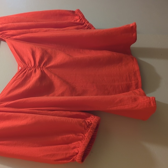 H&M Vibrant Orange Linen Blend Puff Short Sleeve Top Blouse- S - Picture 6 of 12